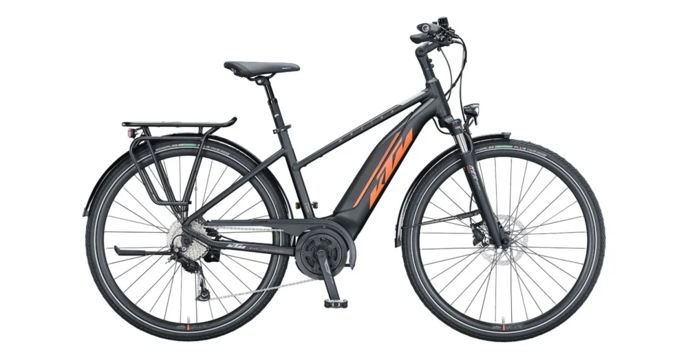 KTM MACINA FUN A510 TRAPÉZ BLACK MATT (ORANGE+GREY) NŐI ELEKTROMOS TREKKING KERÉKPÁR Végkiárusítás